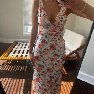 Hello Molly Light Blue and Pink Floral Satin Dress